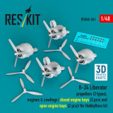 RES-RSU48-0561 1/48 Reskit B-24 Liberator propellers (2 types), engines & cowlings (closed engine bays (x2) and open engine bays (x2) (3D Printed) for HobbyBoss- PREORDER  MMD Squadron