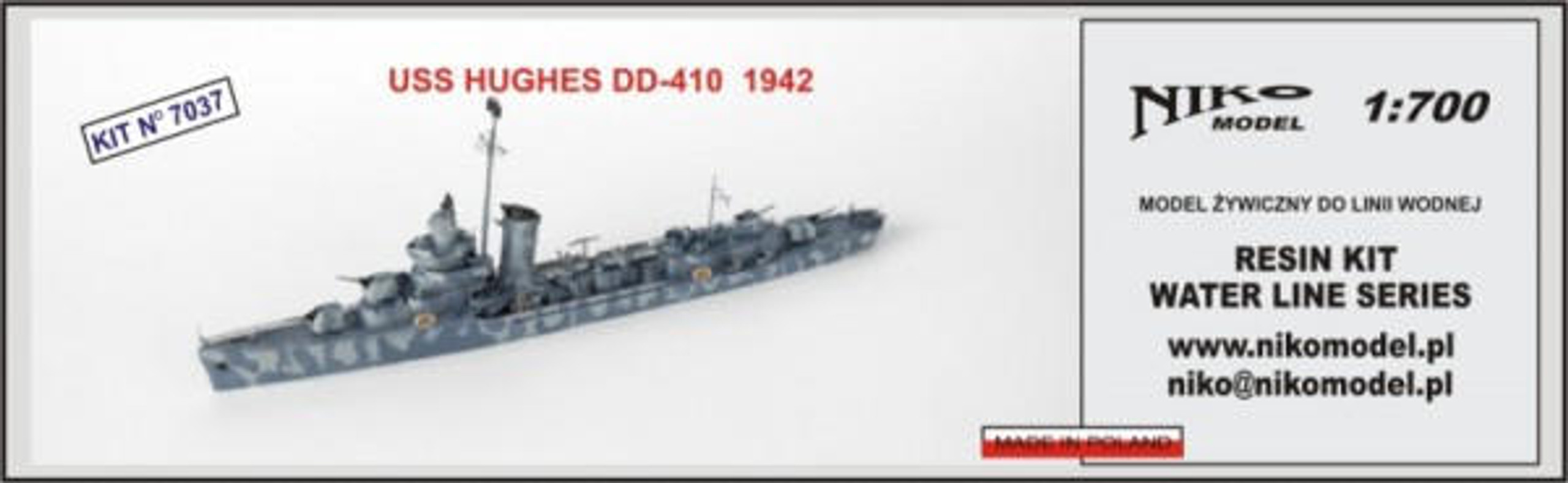 1/700 Niko US Navy Destroyer USS Hughes DD410, 1942 Resin Model Kit