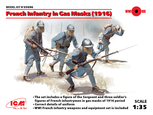 ICM35696 1/35 ICM French Infantry in Gas Masks (1918) (4 figures)  MMD Squadron