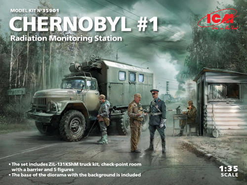 ICM35901 1/35 ICM Chernobyl#1. Radiation Monitoring Station (ZiL-131KShM truck & 5 figures & diorama base with background)  MMD Squadron