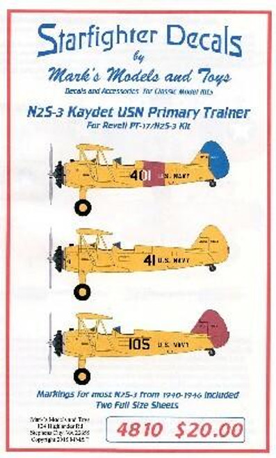SFA4810 1/48 Starfighter Decals - N2S3 Kaydet USN Primary Trainer 1940-46 for Revell Kit MMD Squadron