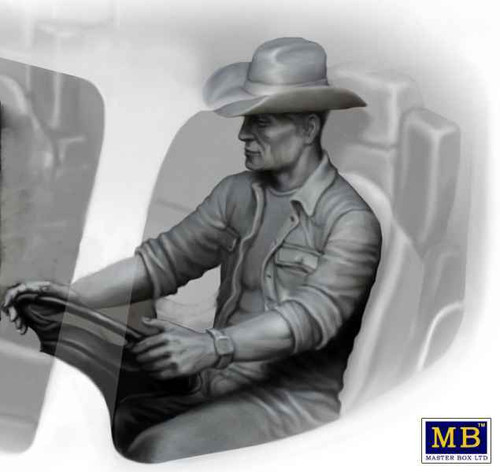 MBL24044 1/24 Master Box Mike Barrington Trucker Sitting wearing Cowboy Hat and Denim Jacket MMD Squadron