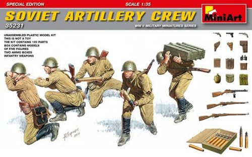 MIN35231 1/35 Miniart WWII Soviet Artillery Crew (5) w/Ammo Boxes & Weapons (Special Edition)  MMD Squadron