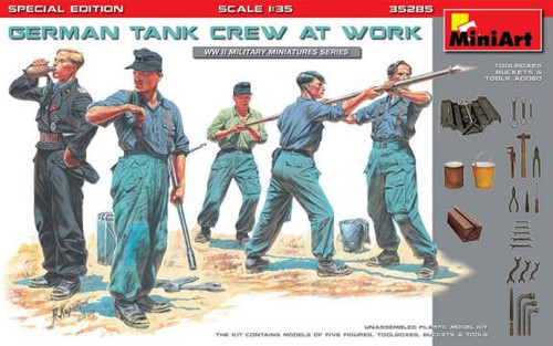MIN35285 1/35 Miniart German Tank Crew at Work (5) w/Tools & Boxes (Special Edition)  MMD Squadron