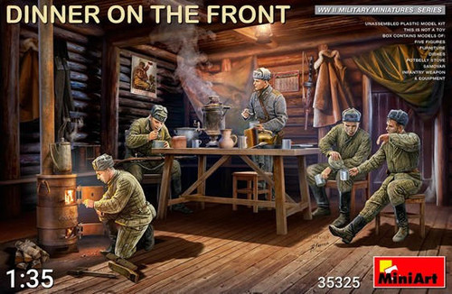 MIN35325 1/35 Miniart Dinner on the Front: Soviet Soldiers (5) w/Furniture & Accessories  MMD Squadron