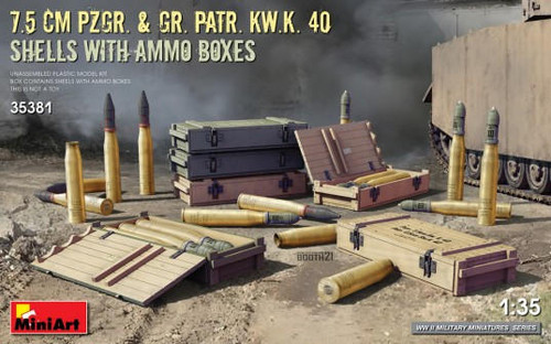 MIN35381 1/35 Miniart 7.5cm PZGR & GR PATR KwK 40 Shells w/Ammo Boxes  MMD Squadron