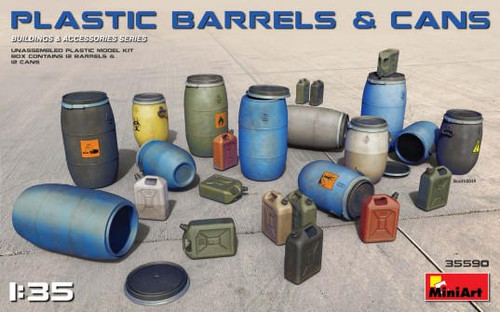 MIN35590 1/35 Miniart Plastic Barrels & Cans (12 each)  MMD Squadron