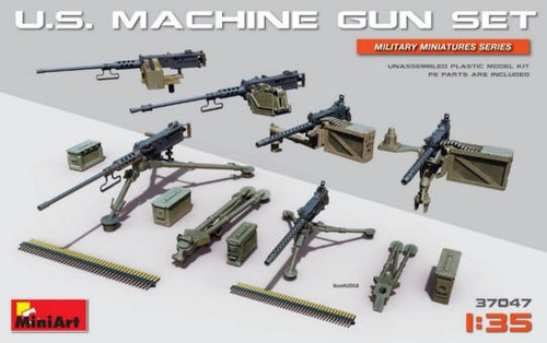 MIN37047 1/35 Miniart US Machine Gun Set (6 different guns, stands, ammo boxes)  MMD Squadron