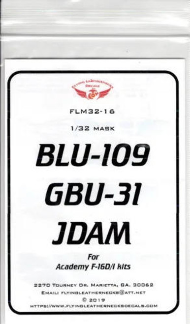 FLN-M32-16 1/32 Flying Leathernecks BLU-109 GBU-31 JDAM mask for Academy F-16D/I MMD Squadron