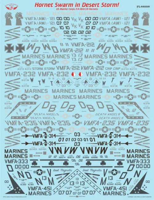 FLN-48008 1/48 Flying Leathernecks F/A-18A/C/D Hornets in Desert Storm Decals MMD Squadron FLN-48008 1/48 Flying Leathernecks F/A-18A/C/D Hornets in Desert Storm Decals MMD Squadron