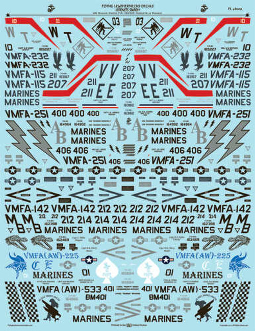 FLN-48009 1/48 Flying Leathernecks F/A-18A/C/D Hornets Swarm OIF/OEF/OIR Decals MMD Squadron FLN-48009 1/48 Flying Leathernecks F/A-18A/C/D Hornets Swarm OIF/OEF/OIR Decals MMD Squadron