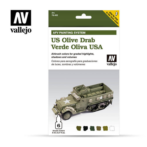 VJ78402 Vallejo Paint 8ml Bottle US Army Olive Drab AFV Paint Set 6 Colors MMD Squadron