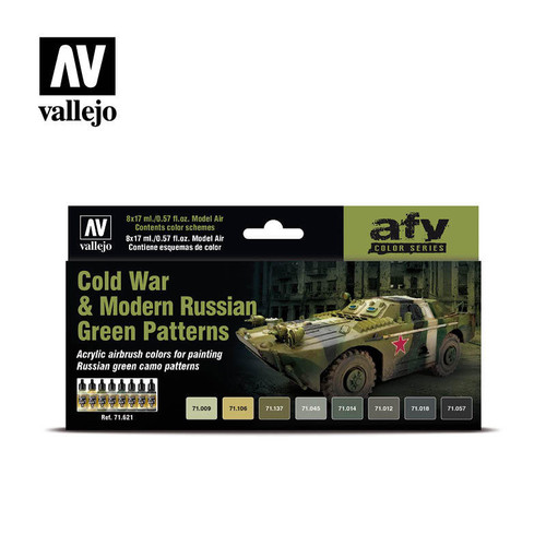 VJ71621 Vallejo Paint 17ml Bottle Cold War and Modern Russian Green Patters Model Air AFV Paint Set 8 Colors MMD Squadron
