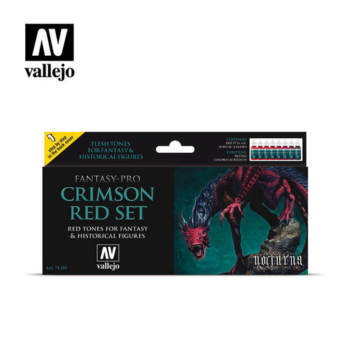 VJ74103 Vallejo Paint 17ml Bottle Crimson Red Tones Fantasy-Pro Paint Set 8 Colors MMD Squadron