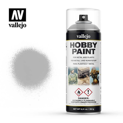 VJ28011 Vallejo Paint Grey Solvent-Based Acrylic Primer 400ml Spray MMD Squadron