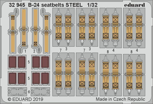 EDU32945 1/32 Eduard Seatbelts B-24 Steel for Hobby Boss Pre-Painted MMD Squadron