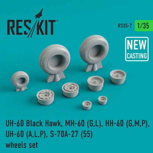 RES-RS35-0007 1/32 Reskit UH-60 Black Hawk, MH-60 G,L, HH-60 G,M,P, UH-60 A,L,P S-70A-27 55 wheels set 1/35 MMD Squadron