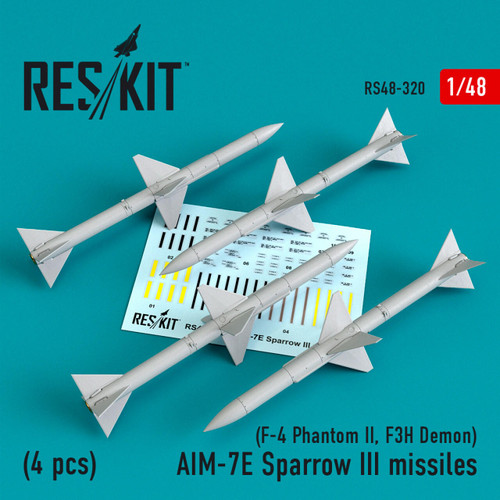 RES-RS48-0320 1/48 Reskit AIM-7E Sparrow III missiles 4pcs F-4 Phantom II, F3H Demon 1/48 MMD Squadron