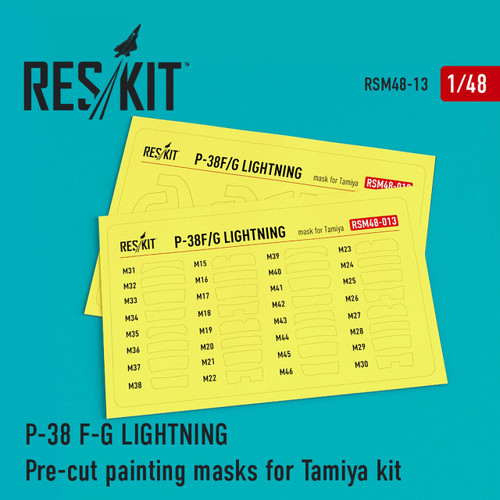 RES-RSM48-0013 1/48 Reskit P-38 F/G Lightning Pre-cut painting masks for Tamiya Kit 1/48 MMD Squadron RES-RSM48-0013 1/48 Reskit P-38 F/G Lightning Pre-cut painting masks for Tamiya Kit 1/48 MMD Squadron