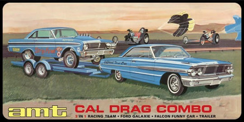 AMT1223 1/25 AMT Cal Drag Combo 1964 Ford Galaxie, Falcon Funny Car and Trailer 3 Kits MMD Squadron