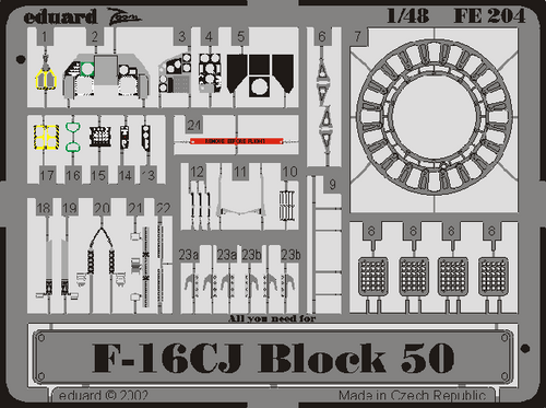EDUFE204 1/48 Eduard F-16CJ Fighting Falcon Block 50 Photo Etch for Hasegawa MMD Squadron