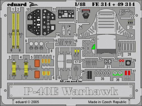 EDUFE314 1/48 Eduard P-40E Photo Etch for Hasegawa MMD Squadron