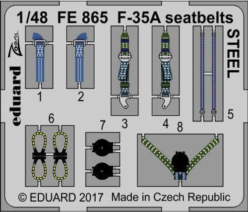 EDUFE865 1/48 Eduard F-35A seatbelts STEEL Photo Etch MMD Squadron