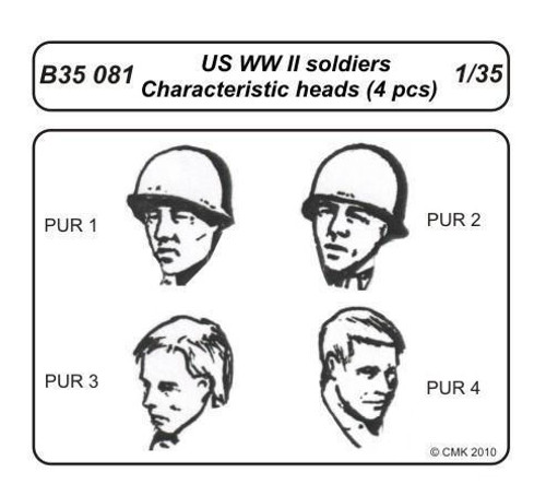 CMK-129-B35081 1/35 CMK US WWII soldiers - characterheads 4 pcs 1/35 Resin MMD Squadron