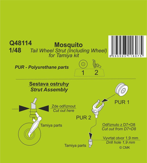 CMK-129-Q48114 1/48 CMK Mosquito Tail wheel strutincwhel TAM Resin MMD Squadron