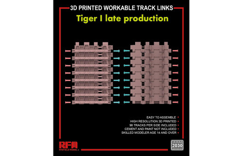 RYE2030 1/35 Ryefield Model 3D printed Workable track links for Tiger I late production MMD Squadron