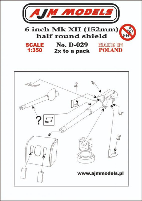 AJMD029 1/350 AJM Models Scale British 6 inch MK 12 naval gun Half round shield (152 mm)  MMD Squadron