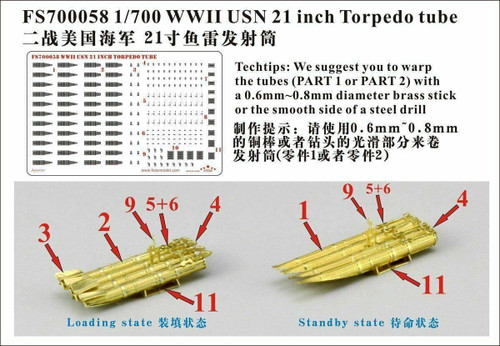 FS700058 1/700 Five Star WWII USN 21 inch Torpedo tube  MMD Squadron