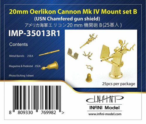 IM-IMP-35013R1 1/350 Infini Models 20mm Oerlikon Cannon Mk.IV Mount Set B (USN Chamfered Shield)  MMD Squadron