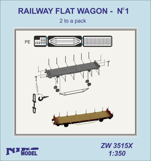 NIKZW3515X 1/350 Niko Model Railway Flat Wagon (2 Per Pack)  MMD Squadron