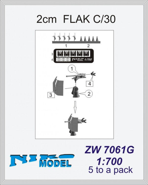 NIKZW7061G 1/700 Niko Model 2cm FLAK C/30 (5 pack)  MMD Squadron