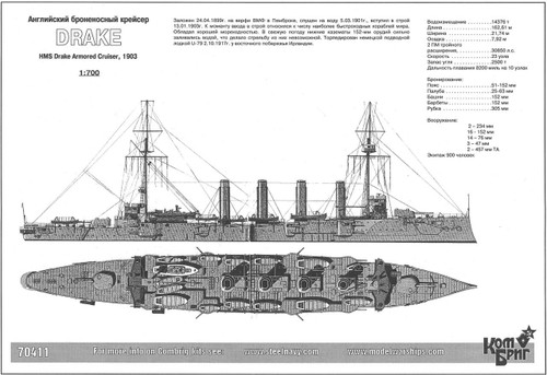 CG-70411 1/700 Combrig Models HMS Drake Armored Cruiser 1903  MMD Squadron