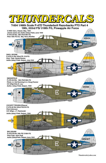TCA48004 1/48 Thundercals P-47D Razorbacks PTO Part 4 19th, 333rd FS/318th MMD Squadron TCA48004 1/48 Thundercals P-47D Razorbacks PTO Part 4 19th, 333rd FS/318th MMD Squadron