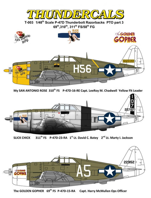 TCA48003 1/48 Thundercals P-47D Razorbacks PTO Part 3 69th, 310th, 311th FS/ 58th FG MMD Squadron TCA48003 1/48 Thundercals P-47D Razorbacks PTO Part 3 69th, 310th, 311th FS/ 58th FG MMD Squadron