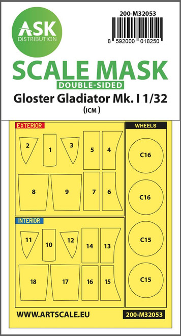 ASKM32053 1/32 Art Scale Gloster Gladiator Mk.I double-sided  painting mask for Revell / ICM  MMD Squadron