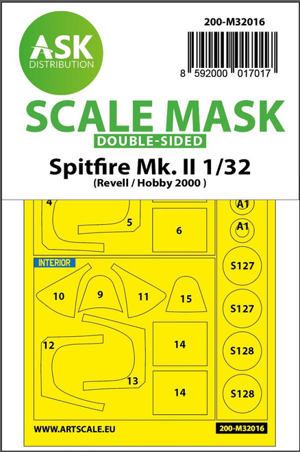 ASKM32016 1/32 Art Scale Spitfire Mk.II double-sided express masks for Revell/Hobby2000  MMD Squadron