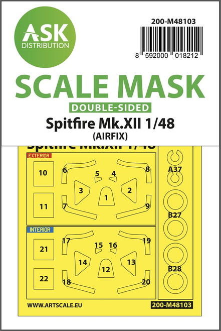 ASKM48103 1/48 Art Scale Spitfire Mk.XII double-sided mask self-adhesive, pre-cutted for Airfix  MMD Squadron