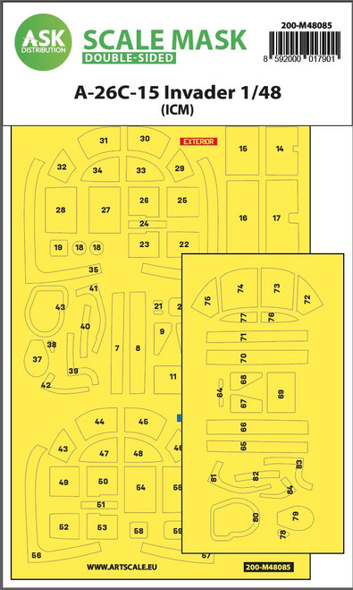ASKM48085 1/48 Art Scale A-26C-15 Invader double-sided mask self-adhesive pre-cutted for ICM  MMD Squadron