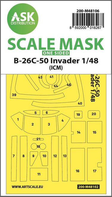 ASKM48106 1/48 Art Scale B-26C-50 Invader one-sided mask self-adhesive pre-cutted for ICM  MMD Squadron