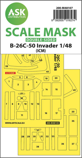 ASKM48107 1/48 Art Scale B-26C-50 Invader double-sided mask self-adhesive pre-cutted for ICM  MMD Squadron