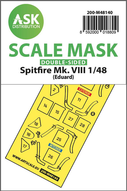 ASKM48140 1/48 Art Scale Spitfire Mk.VIII double-sided express fit mask for Eduard  MMD Squadron