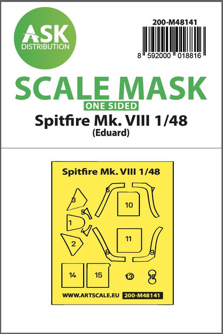 ASKM48141 1/48 Art Scale Spitfire Mk.VIII one-sided express fit mask for Eduard  MMD Squadron