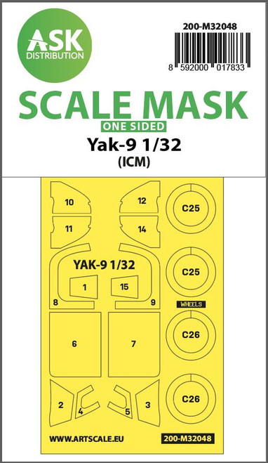 ASKM32048 1/32 Art Scale Yak-9 one-sided mask for ICM  MMD Squadron