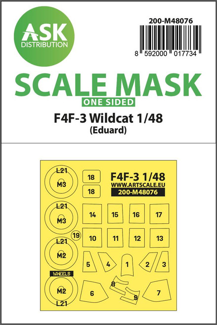 ASKM48076 1/48 Art Scale F4F-3 Wildcat  one-sided express mask for Eduard  MMD Squadron