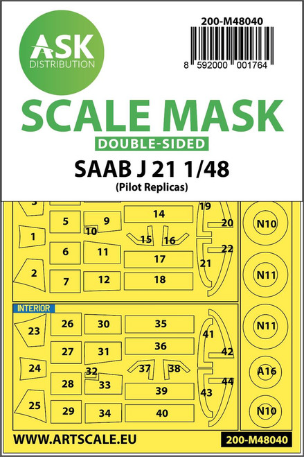 ASKM48040 1/48 Art Scale SAAB J21  double-sided painting mask for Pilot Replicas  MMD Squadron