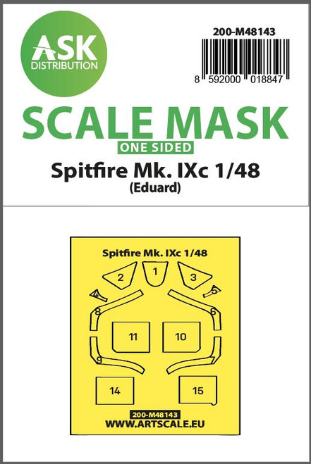 ASKM48143 1/48 Art Scale Spitfire Mk.IXc one-sided express fit mask for Eduard  MMD Squadron